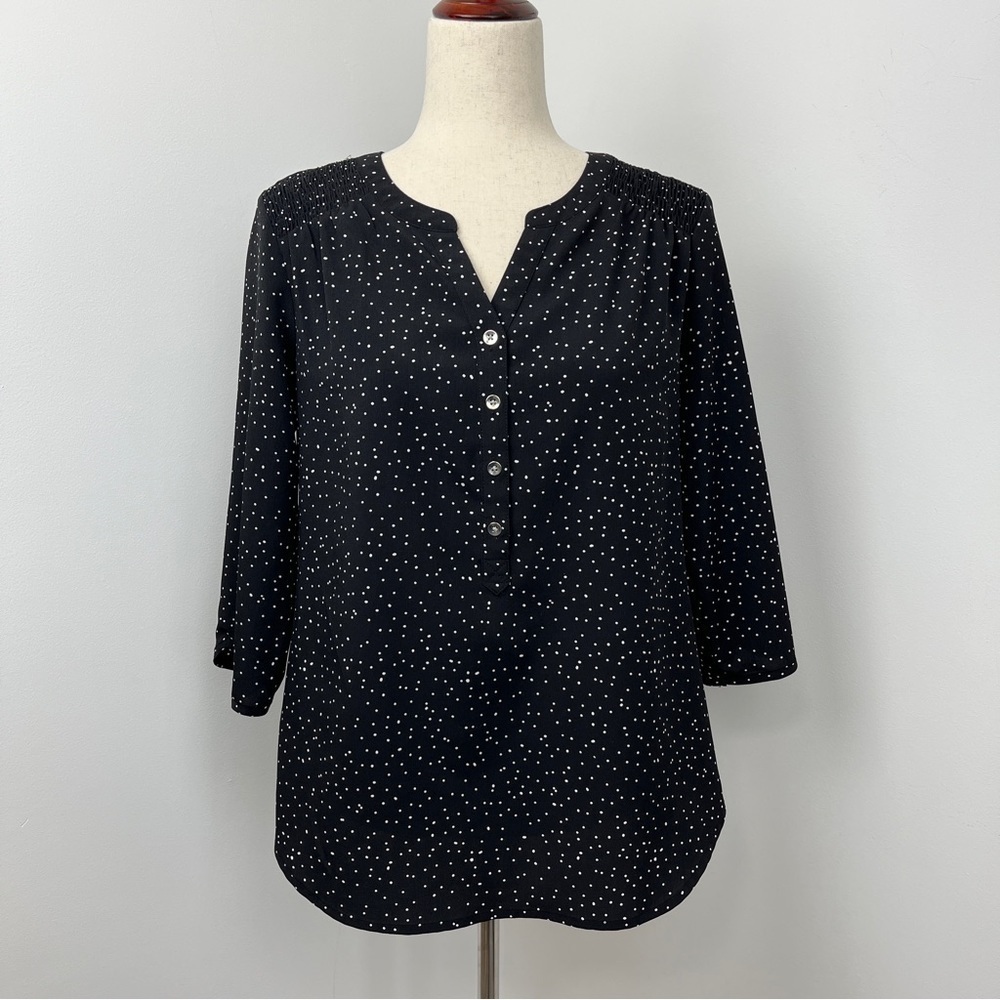 Croft & Barrow Black and White Polka Dot 3/4 Sleeve Tunic. Size PM. #662 - Picture 1 of 5